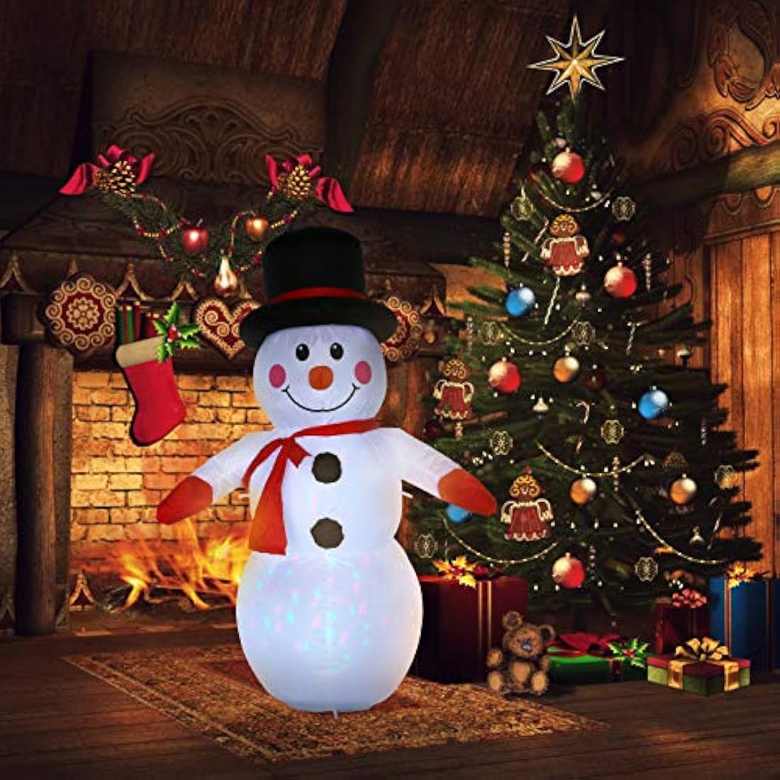Jolof Store 4Ft Inflatable Snowman with Rotating LED Lights – Outdoor