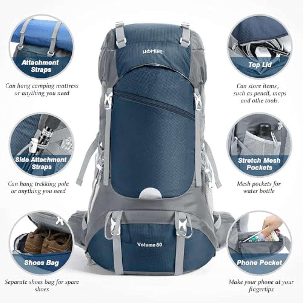 HOMIEE 50L Waterproof Hiking Backpack – Lightweight Trekking Rucksack