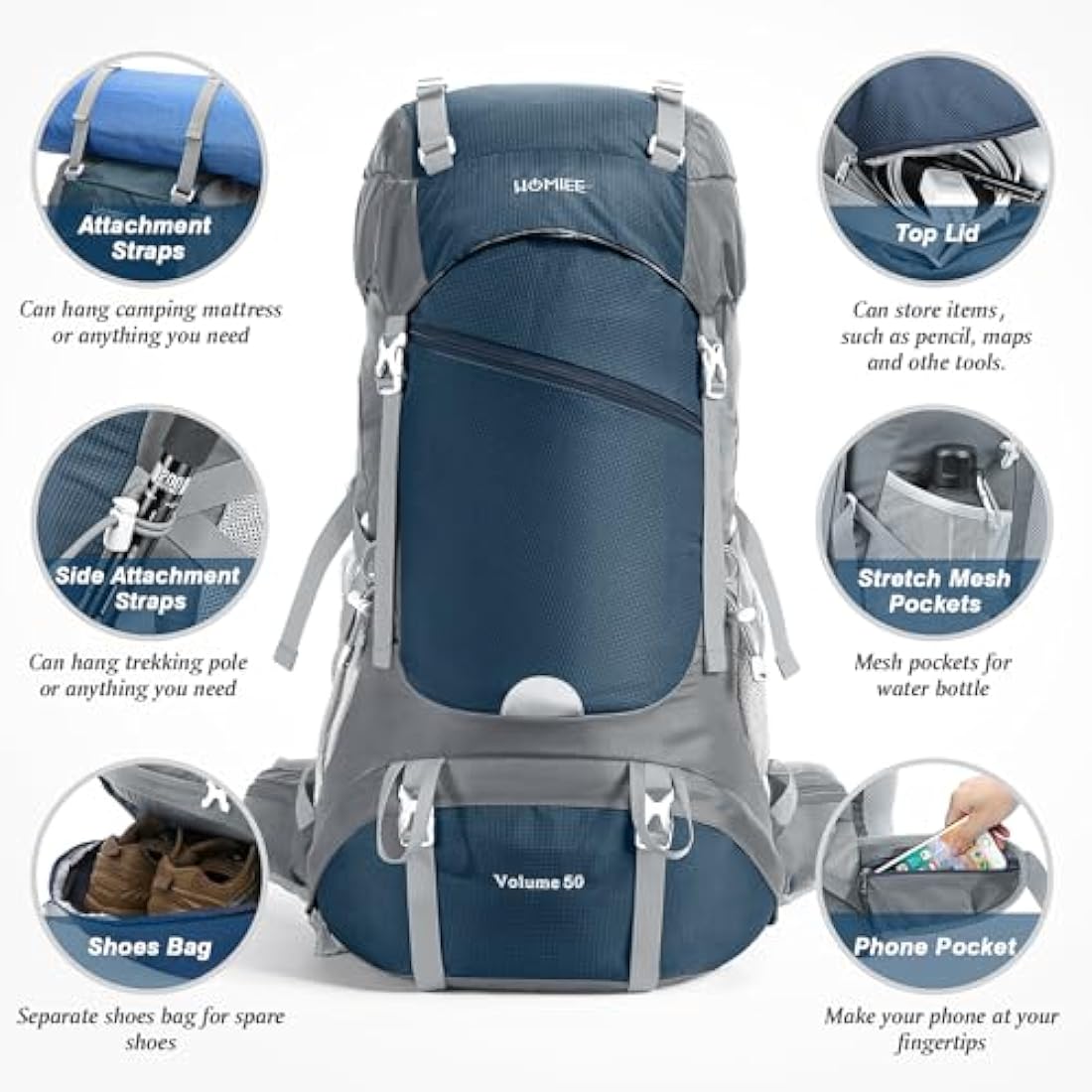 HOMIEE 50L Waterproof Hiking Backpack – Lightweight Trekking Rucksack