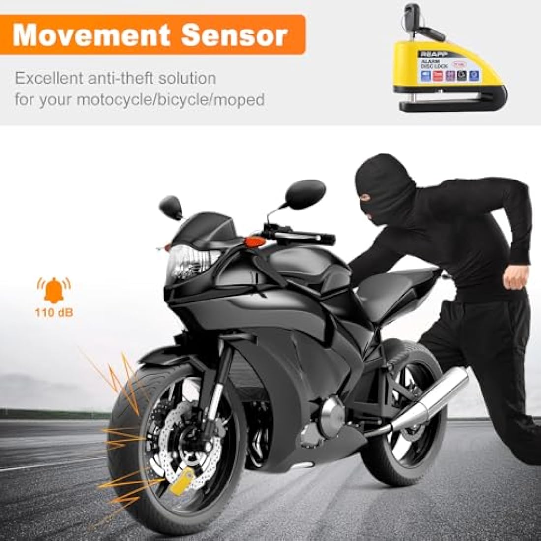 REAPP Alarm Disc Brake Lock – 110dB Anti-Theft Motorcycle Lock