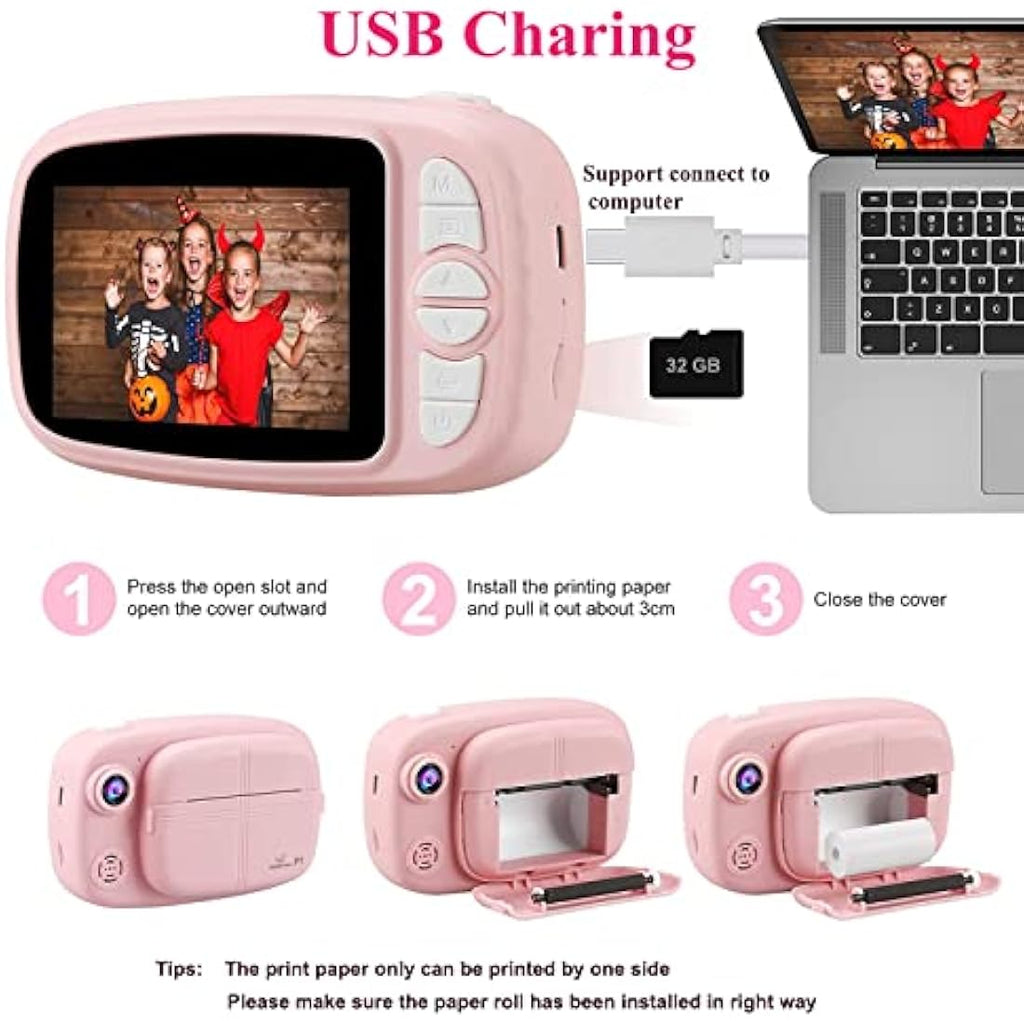 GlobalCrown Kids Instant Print Camera – 3.5" Screen 1080p Digital Video