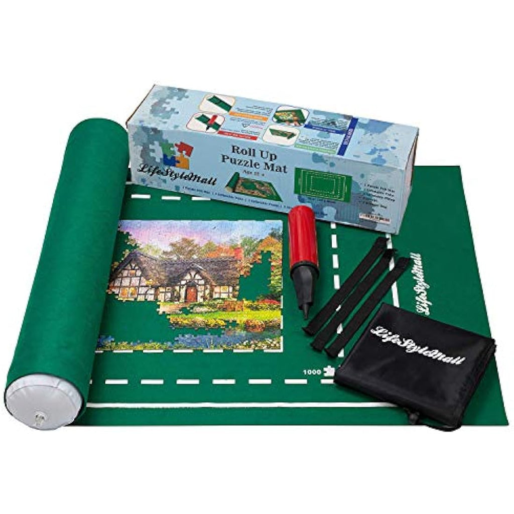 LifeStyleMall Jigsaw Puzzle Mat - 1500 Piece Portable Green Felt Roll