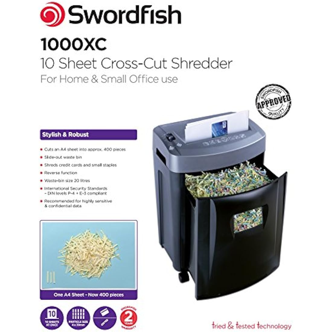 Swordfish 1000XC Cross-Cut Paper Shredder | 10 Sheet, 20L Bin