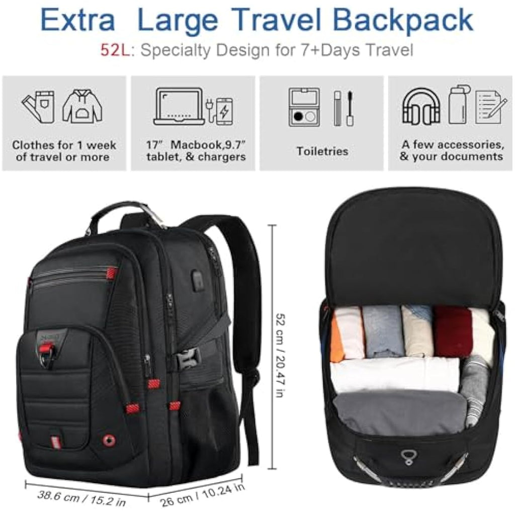 Z-MGKISS 17.3 Inch Travel Laptop Backpack | 52L Extra Large TSA Bag - Black