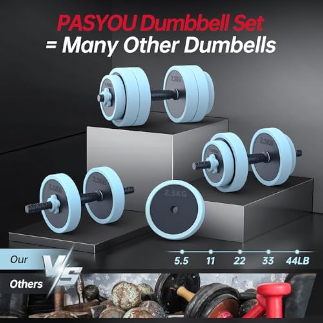 PASYOU 20KG Adjustable Dumbbell Set | 4-in-1 Barbell & Kettlebell Weights