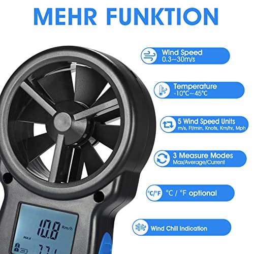 Kethvoz Digital Anemometer | Handheld Wind Speed Gauge with Wind Chill