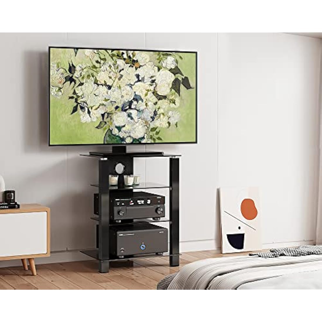 FITUEYES 4-Tier HiFi Stand | Tempered Glass Audio Video Media Rack