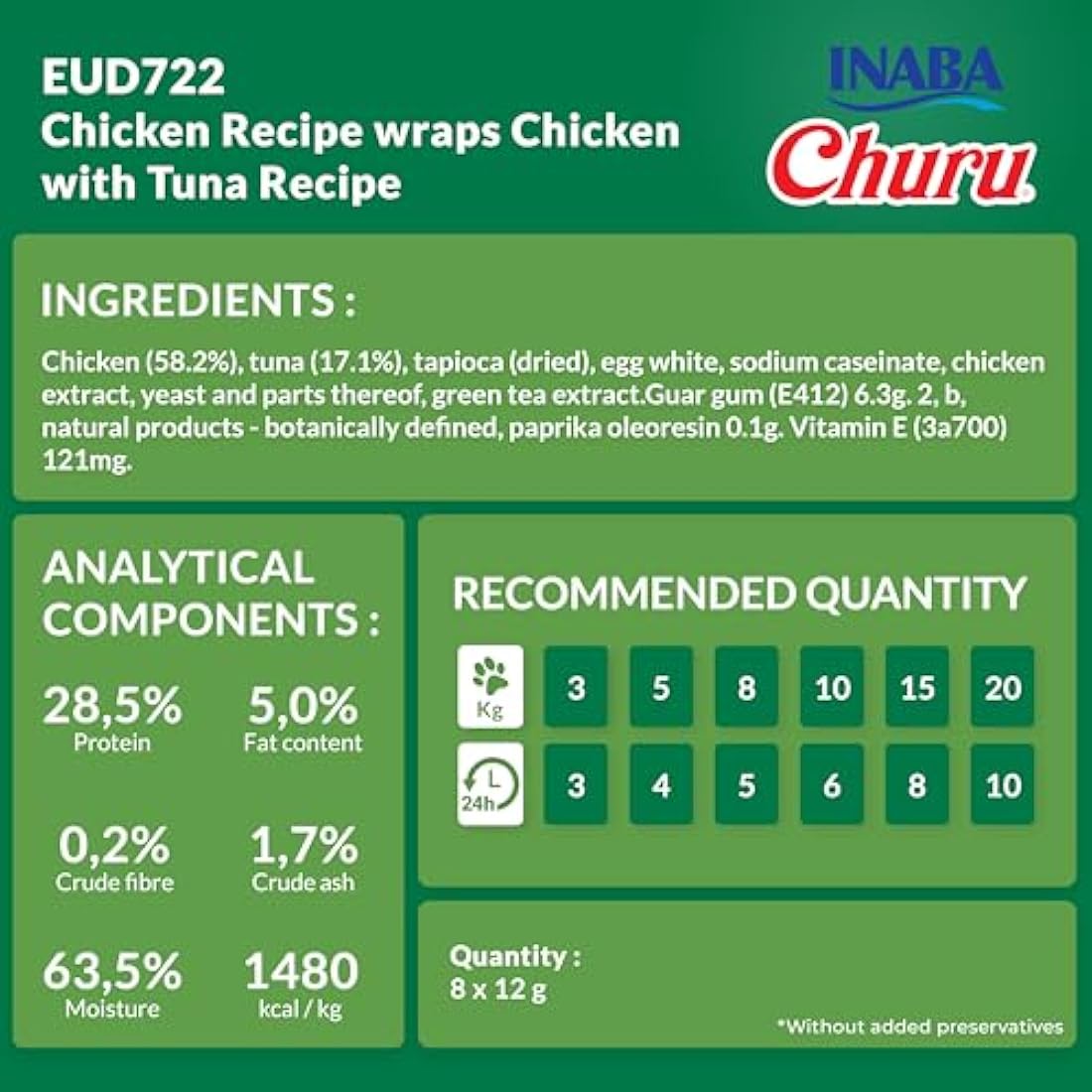 Inaba Churu Bites Dog Treats – Chicken & Tuna Grain-Free 8 Pack