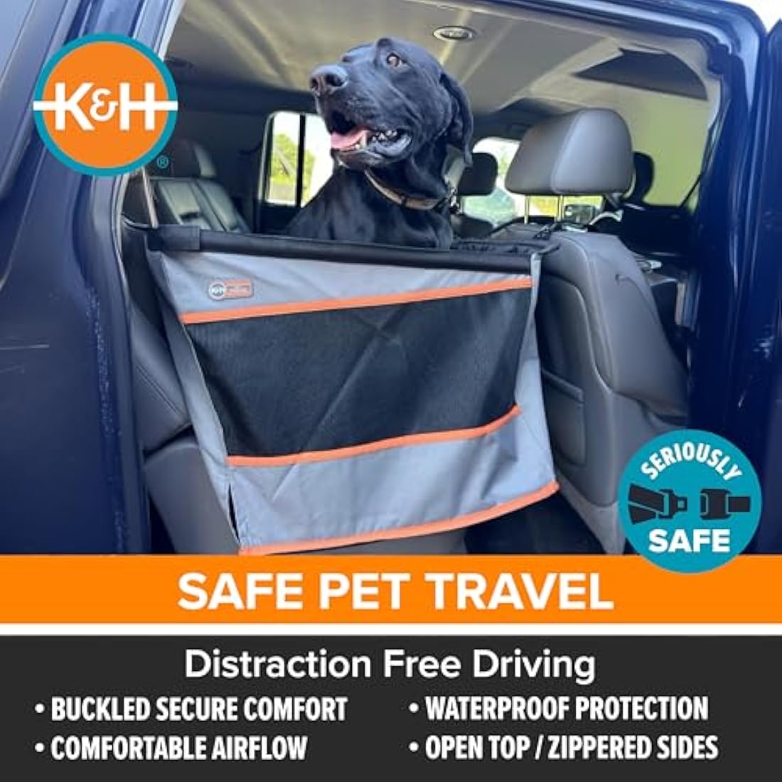 K&H Pet Products Buckle N' Go Dog Car Seat - Gray Waterproof Mesh