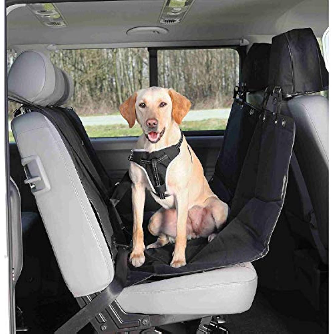 Trixie Protective Car Blanket – Black Dog Backseat Cover with Belt Slits
