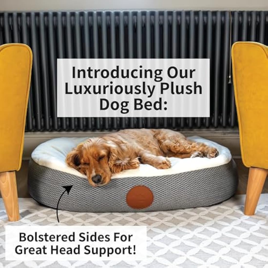 Elite Paws UK Orthopaedic Dog Bed – Bolstered Fleece Bed in Cream/Grey