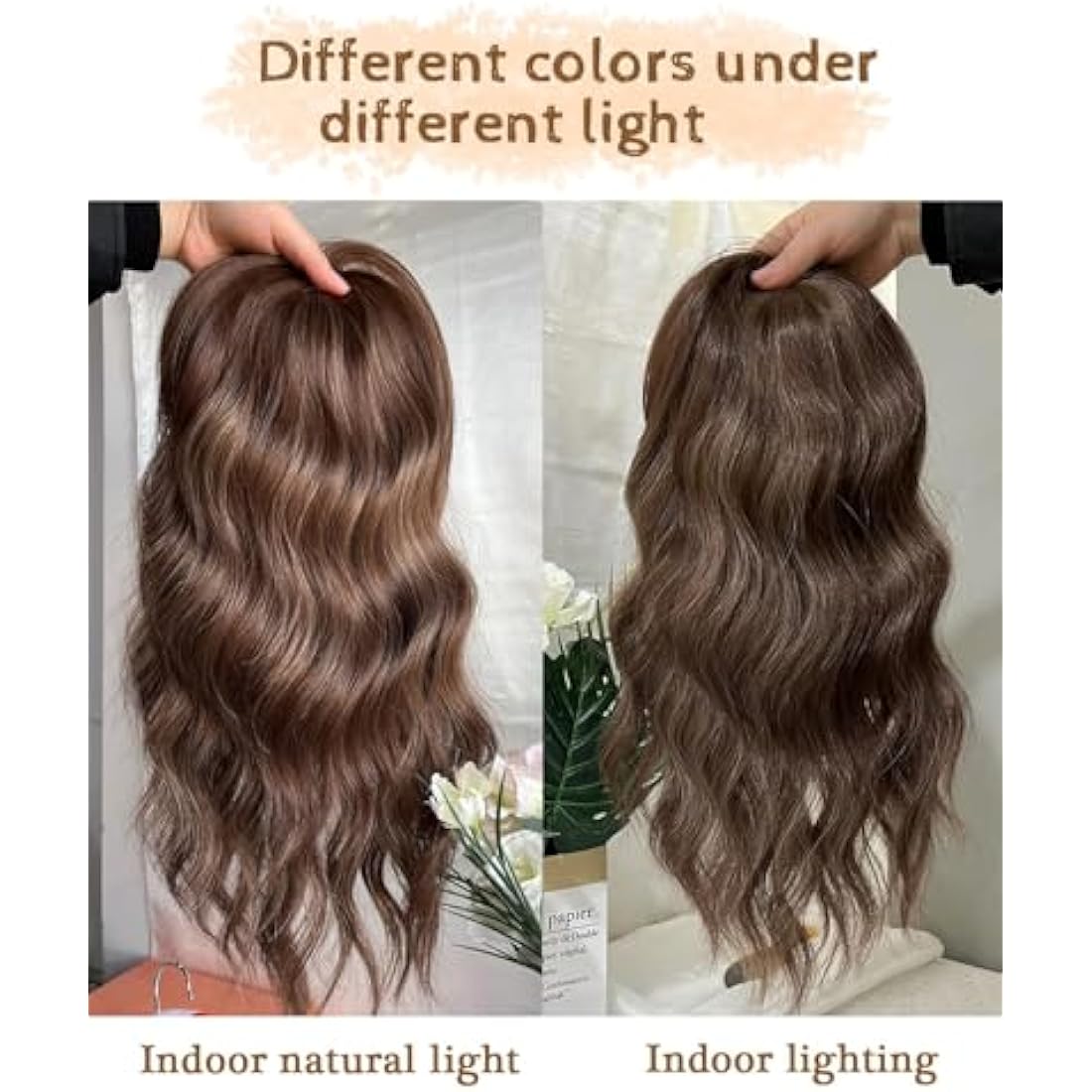 MORICHY 16" Wavy Curly Hair Topper with Fringe – Brown Highlights Clip-In