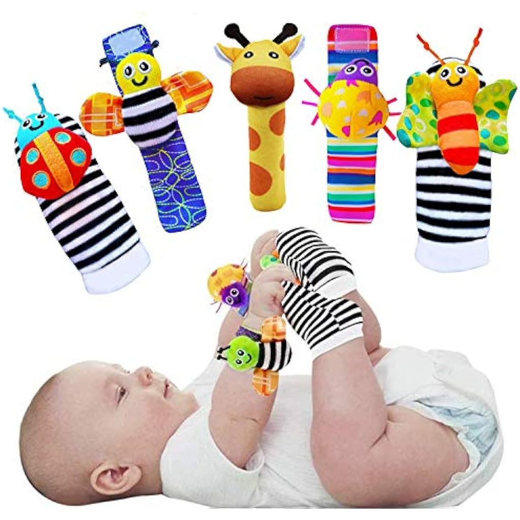 Jolof Store Foot Finders and Wrist Rattles – Sensory Baby Sock Toys