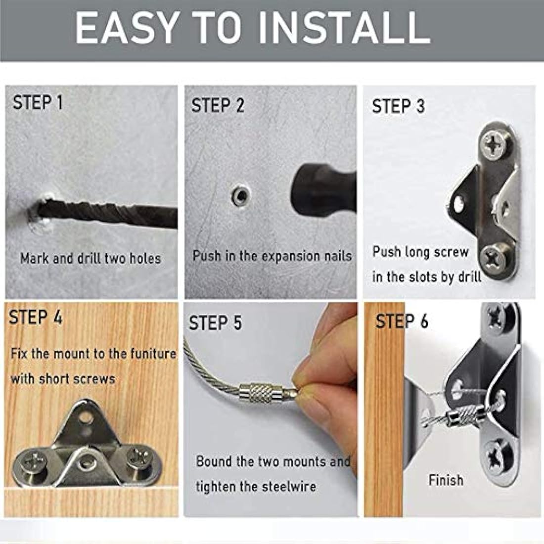 Anti-Tip Furniture Straps – 6 Pack Heavy Duty Metal Anchors