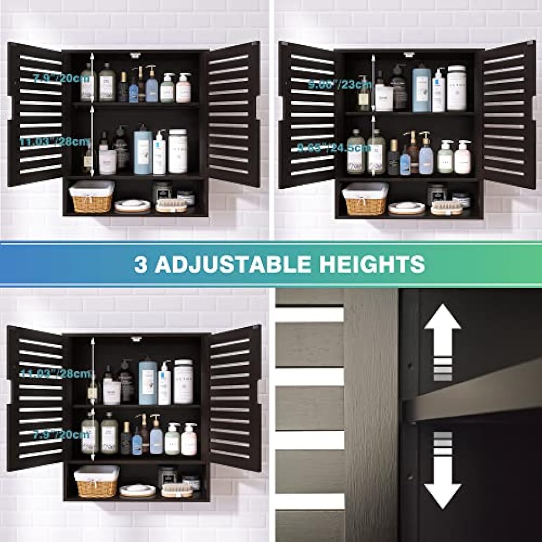 SMIBUY Bamboo Wall Mounted Bathroom Cabinet | 2-Door Storage Organizer - Black