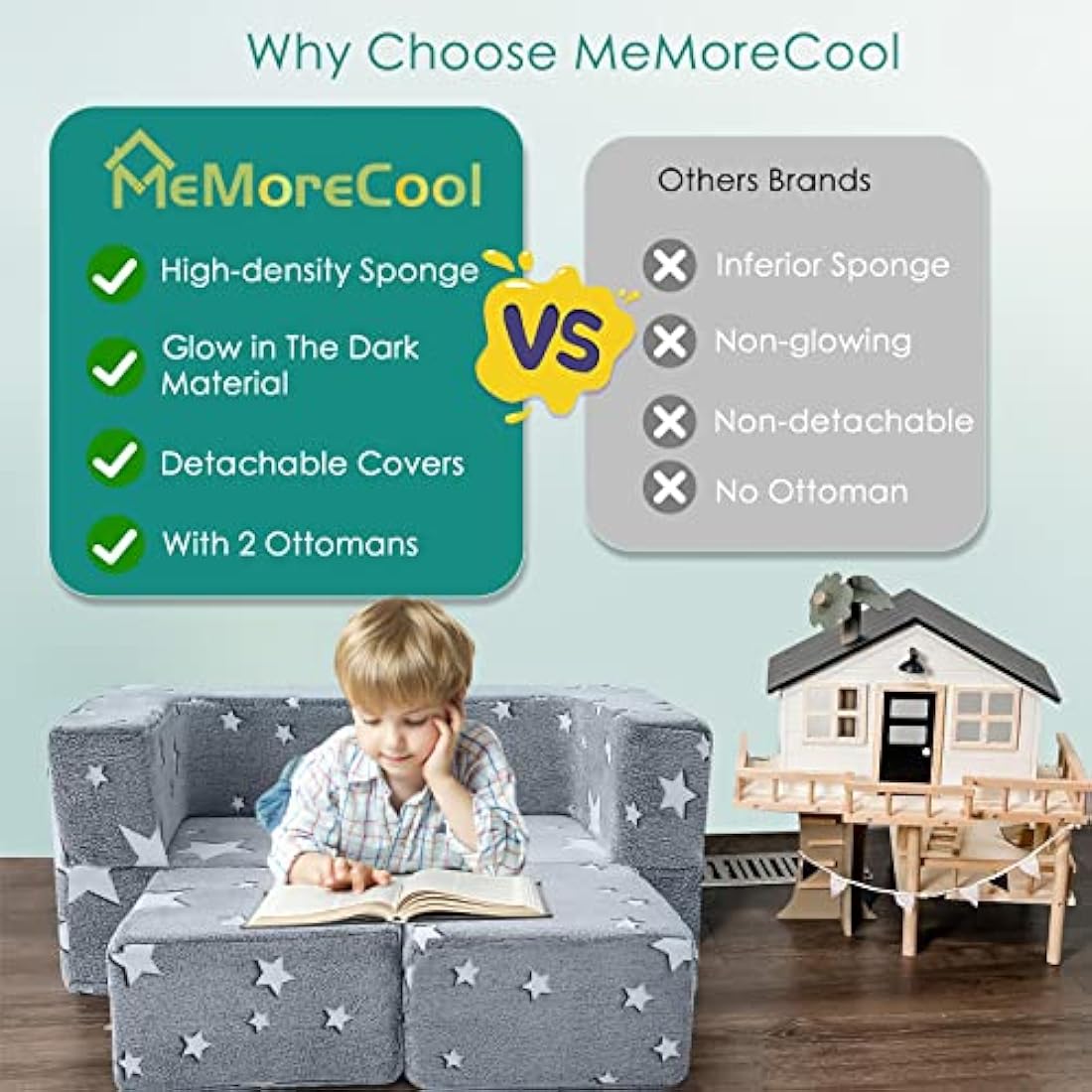 MeMoreCool Glow in The Dark Kids Modular Sofa – Convertible Toddler Couch