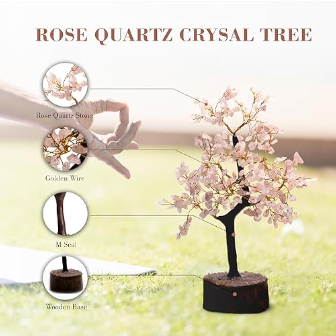 Wonder Care Rose Quartz Crystal Tree – 300 Beads Feng Shui Healing Decor