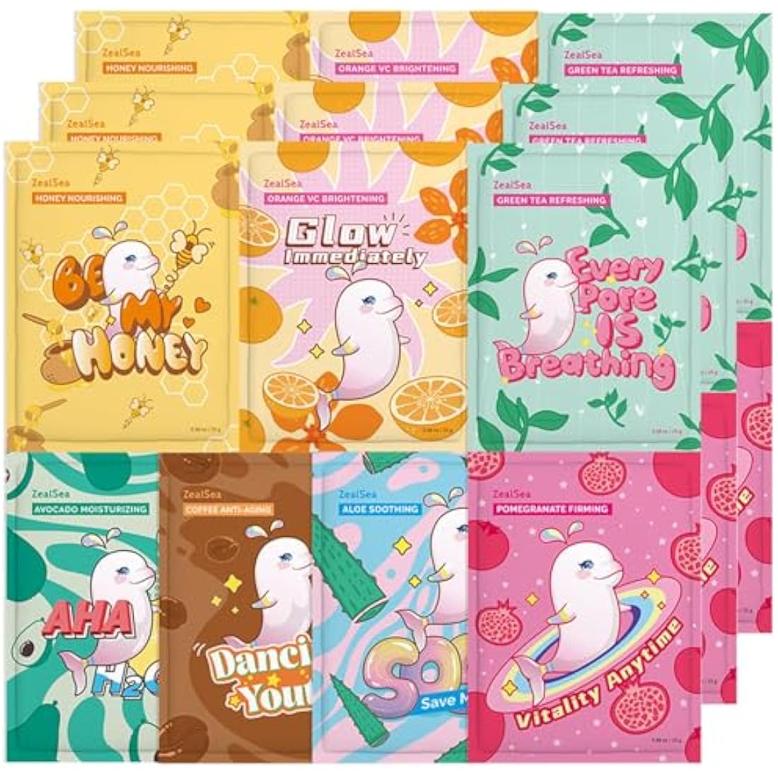 ZealSea Facial Sheet Mask Pack of 21 | Hydrating & Brightening Cotton Masks