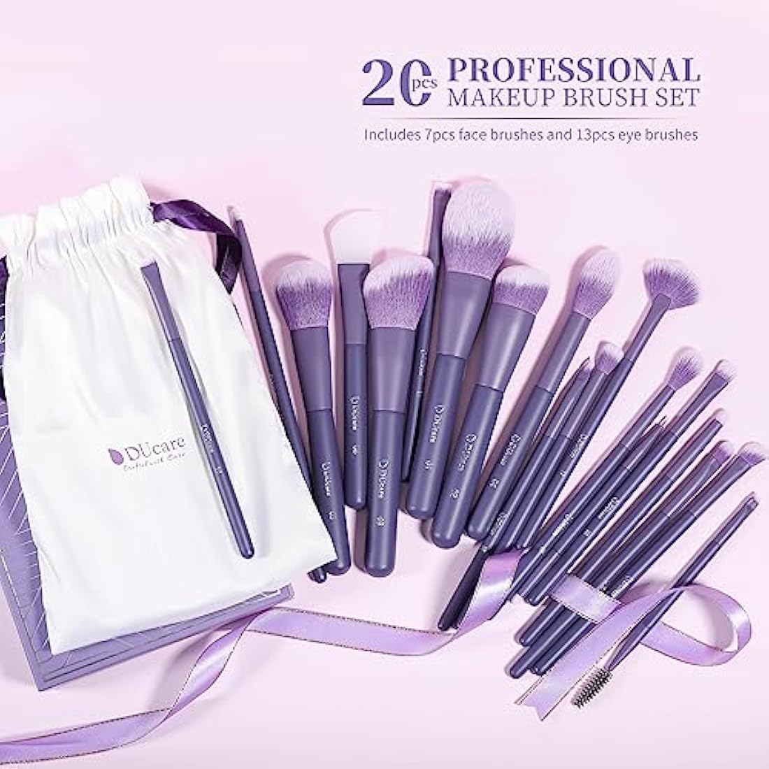 DUcare 20pcs Professional Makeup Brushes Set with Bag - Purple