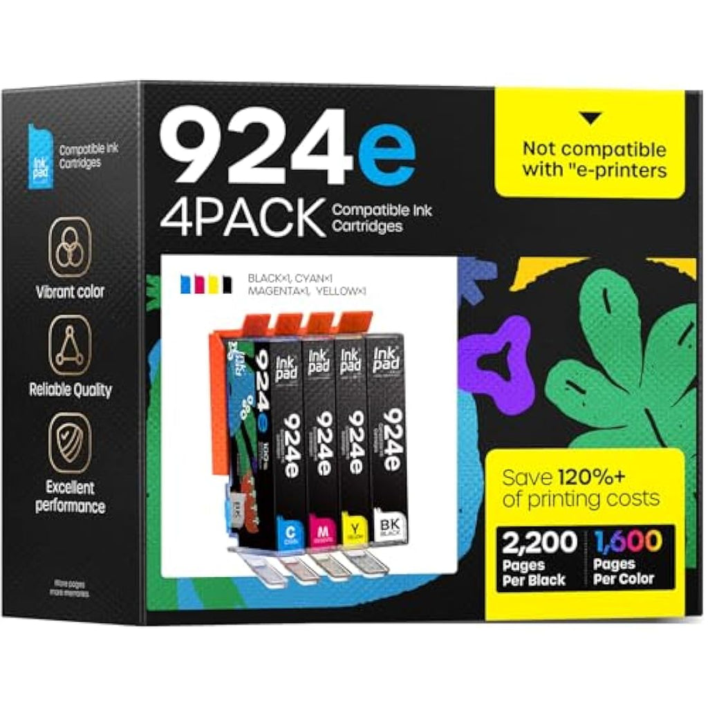 iNKPAD 924XL Ink Cartridges for HP OfficeJet Pro 8120 8130 Series | 4-Pack