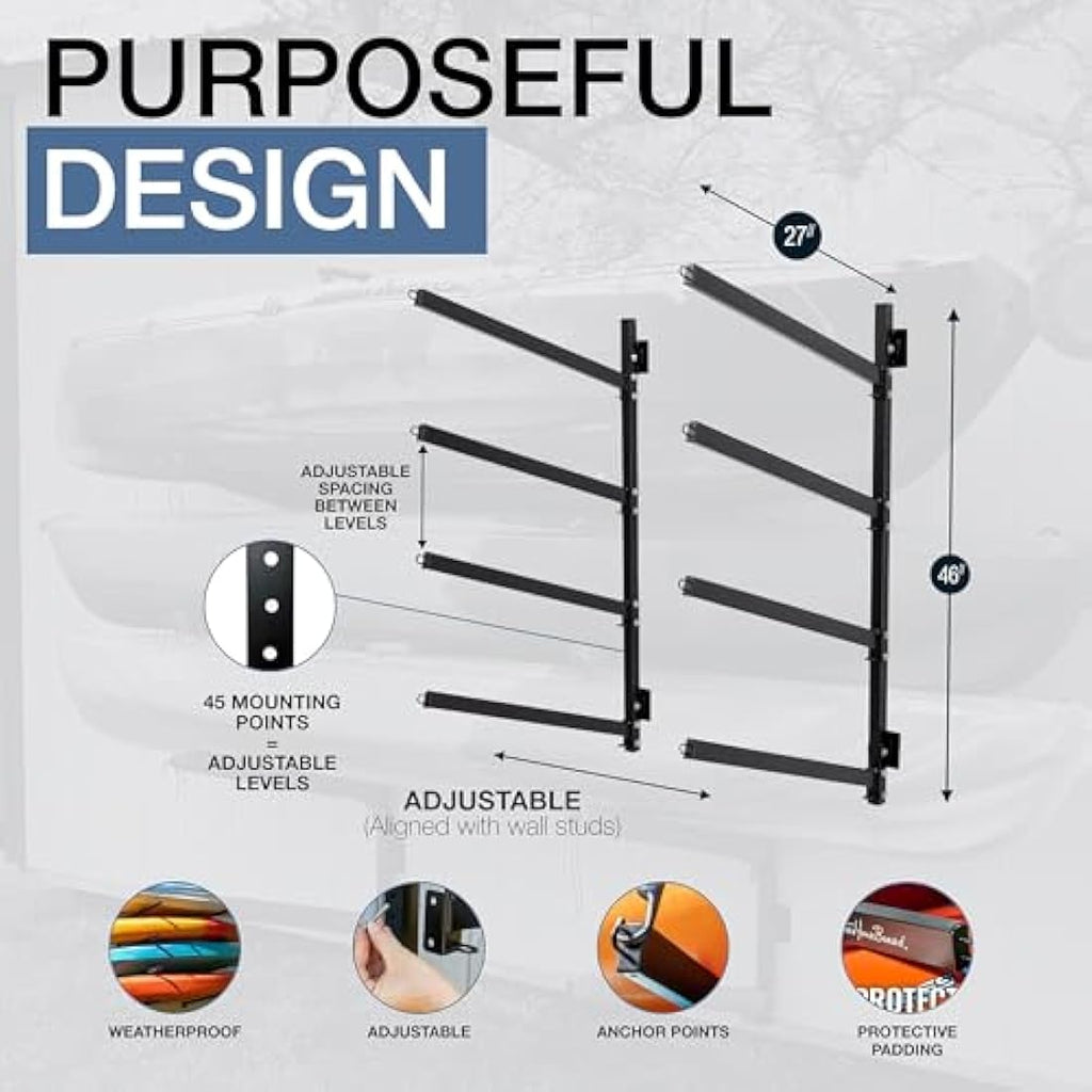 4 Kayak Storage Rack | Heavy-Duty 400lb Wall Mount