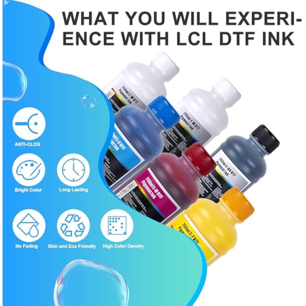 LCL Premium DTF Ink Refill Kit | 1500ml CMYK+2W for Epson Inkjet Printers