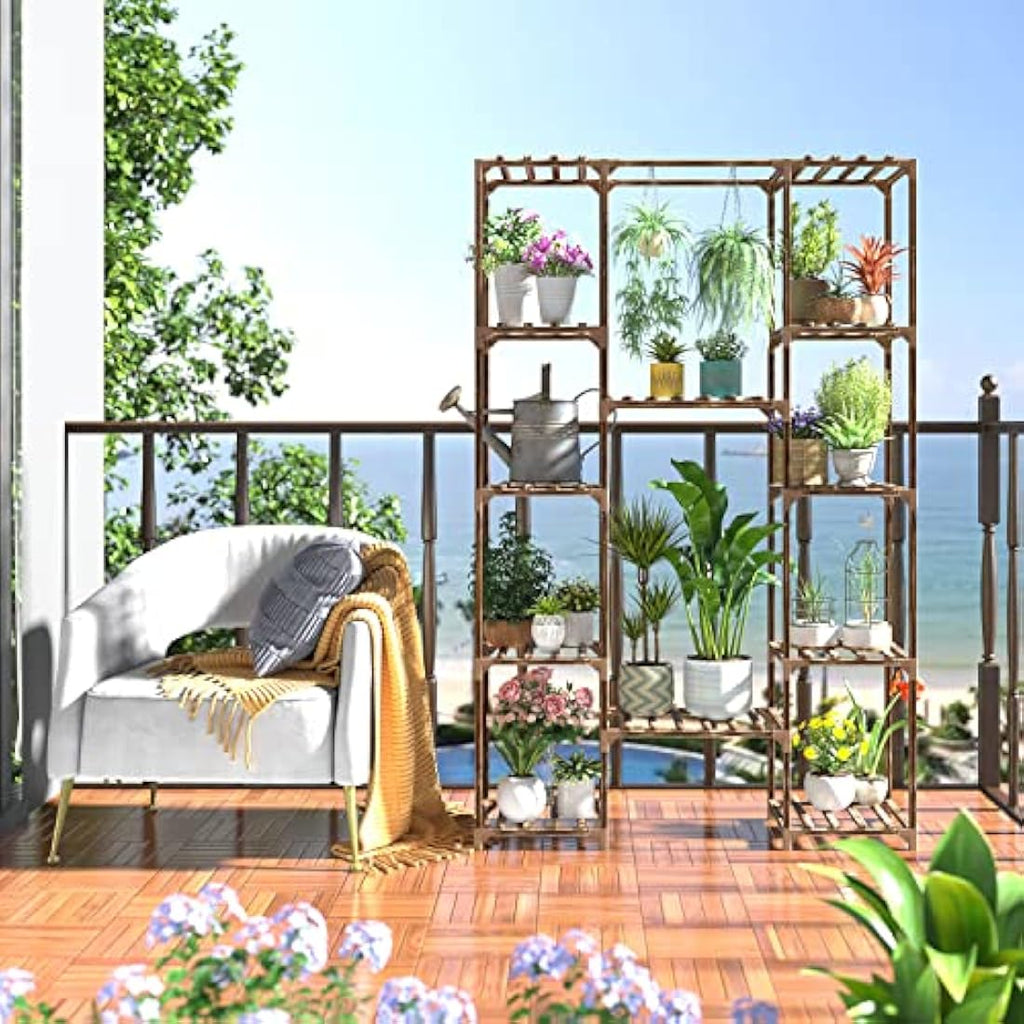12-Tier Wood Plant Stand – 62.2" Tall Indoor Flower Shelf
