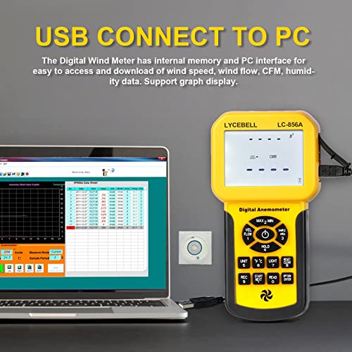 LYCEBELL LC-856A Pro Anemometer – HVAC CFM Meter with Telescopic Sensor