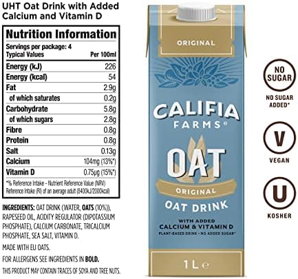 Califia Farms Unsweetened Oat Drink - Calcium & Vitamin D (6 x 1L)