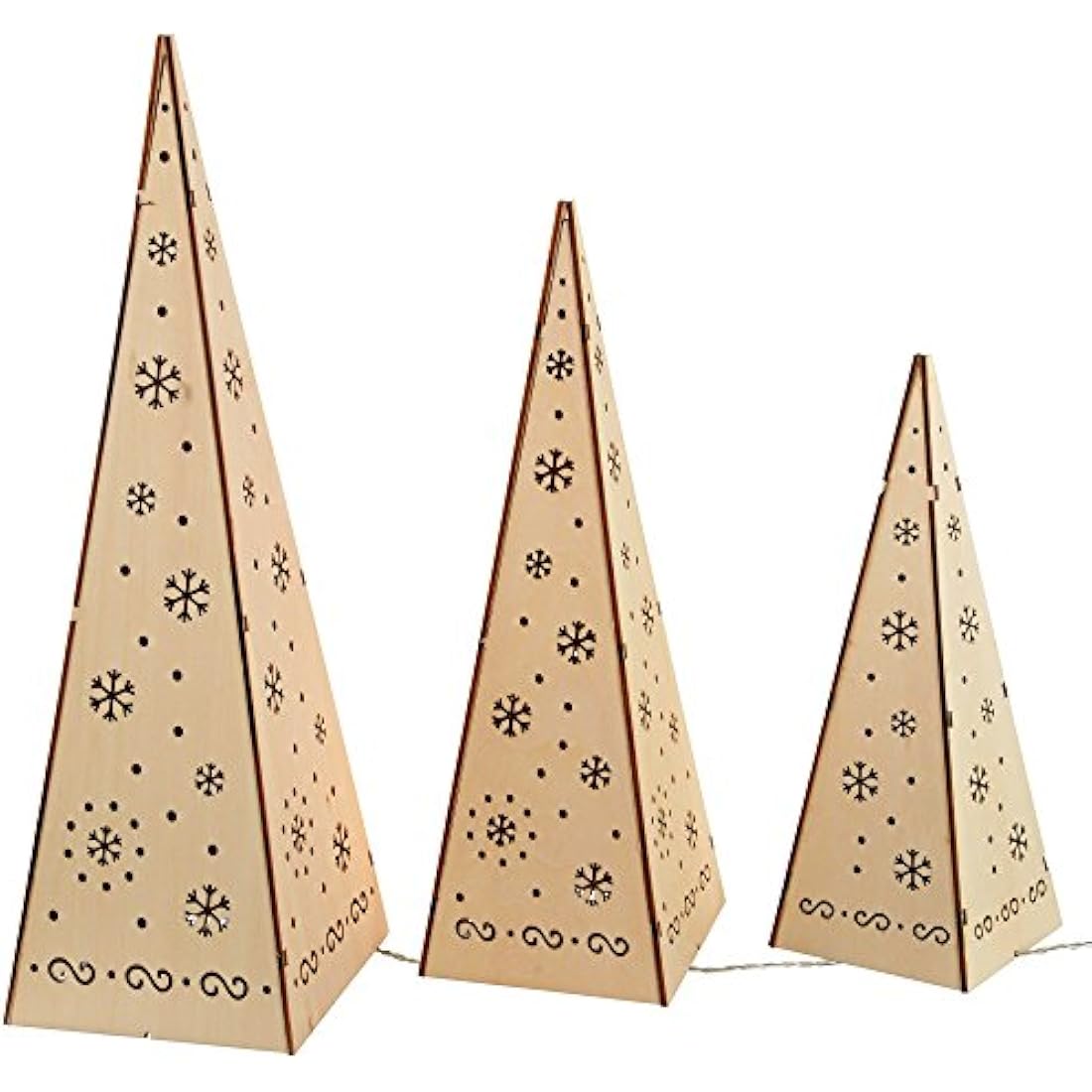 Wooden LED Pyramid Christmas Trees – Set of 3 Multi-Color