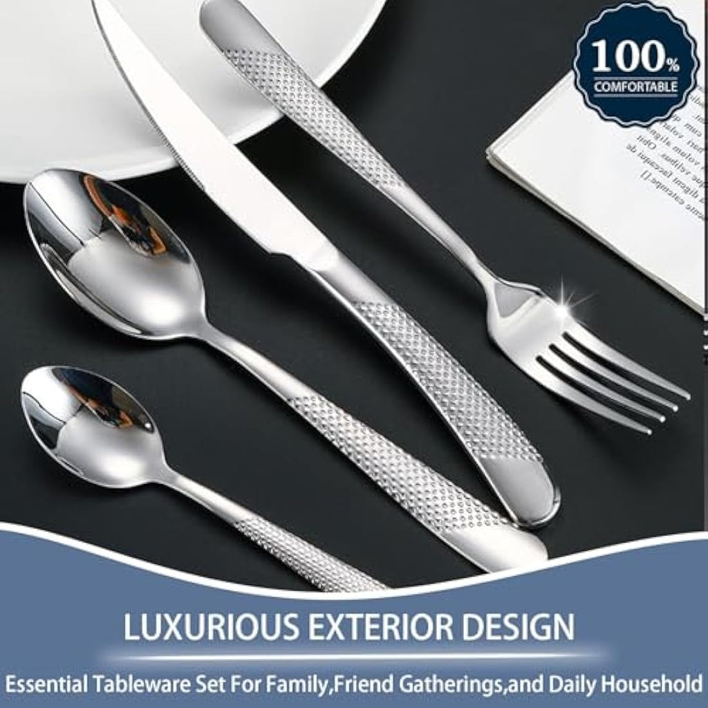 Jolof Store 24-Piece Stainless Steel Cutlery Set with Stand for 6 – Silver