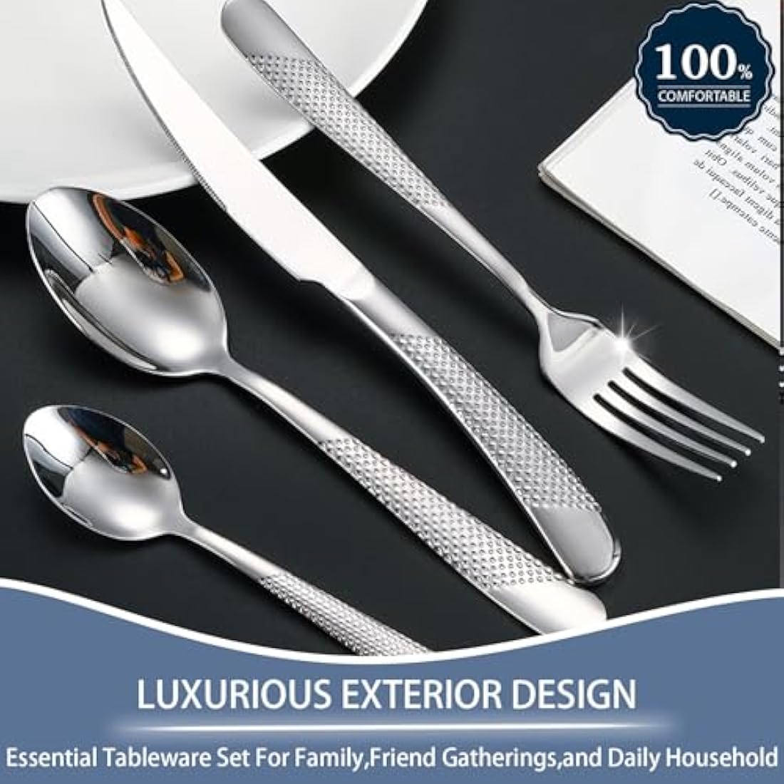 Jolof Store 24-Piece Stainless Steel Cutlery Set with Stand for 6 – Silver