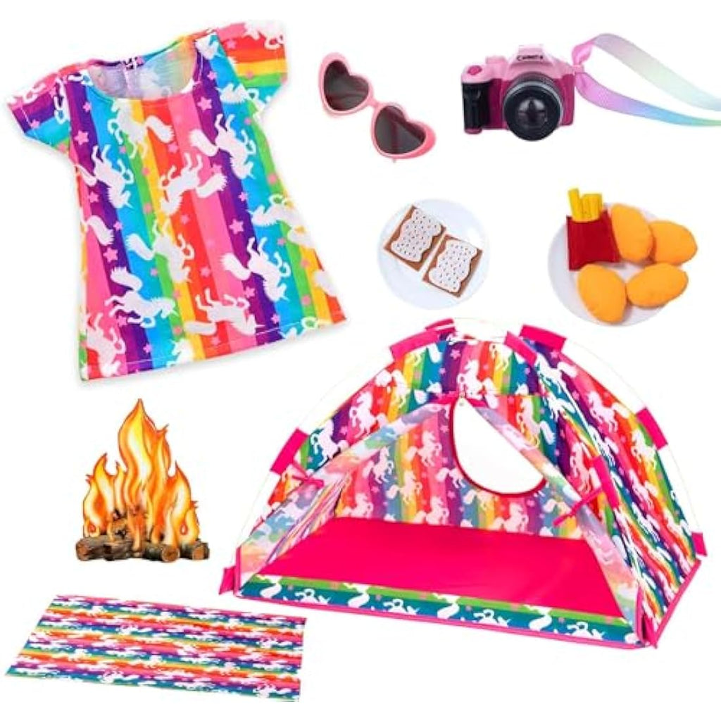 18 Inch Doll Camping Tent Set – Unicorn Playset & Accessories