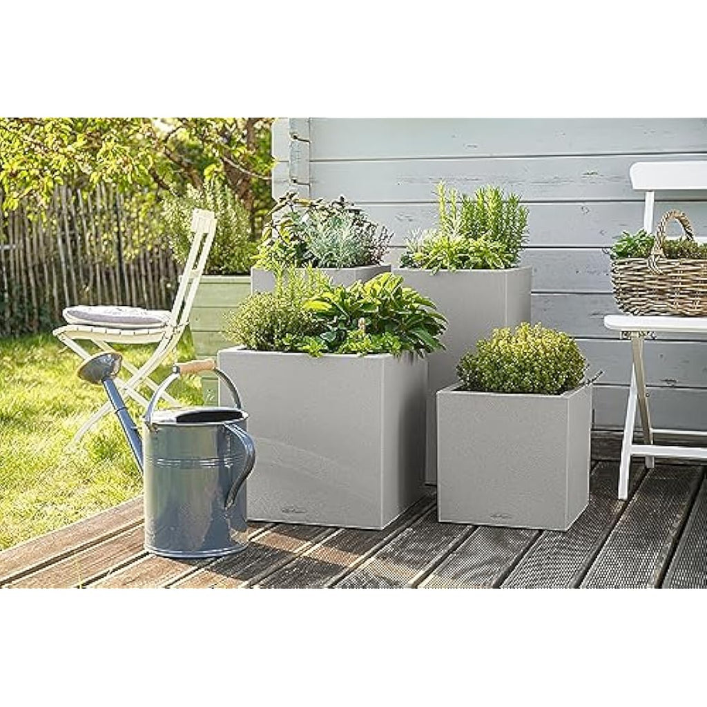 Lechuza CANTO Stone 40 Low Self-Watering Planter | Stone Gray Plastic