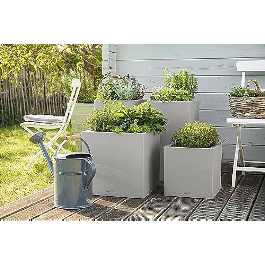 Lechuza CANTO Stone 40 Low Self-Watering Planter | Stone Gray Plastic
