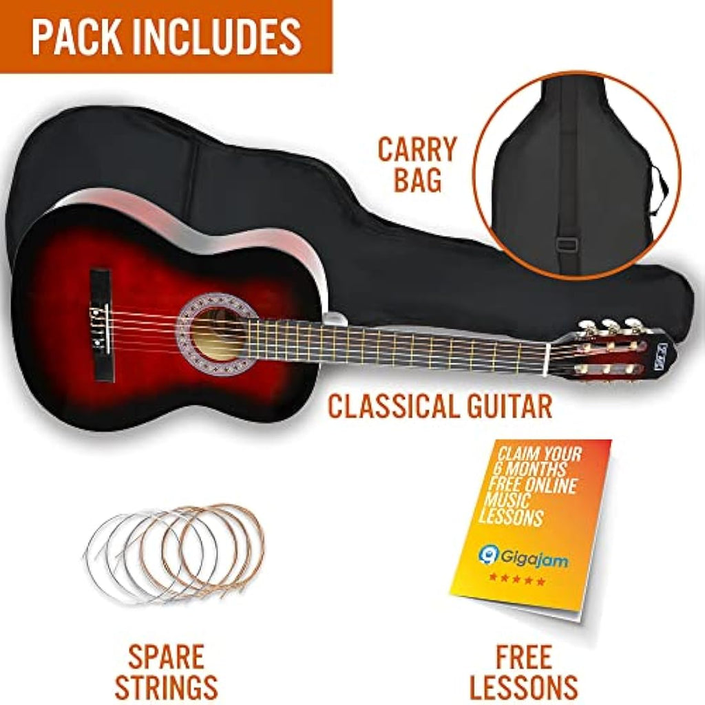 3rd Avenue 3/4 Kids Classical Guitar Bundle | Nylon String - Red