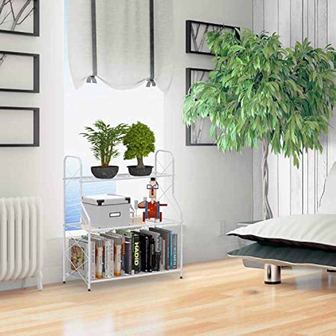 Mutool 3-Tier Metal Plant Stand | Wrought Iron Ladder Shelf, White