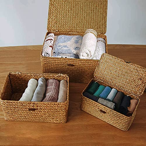Jolof Store Seagrass Woven Storage Baskets with Lids - 3-Piece Set