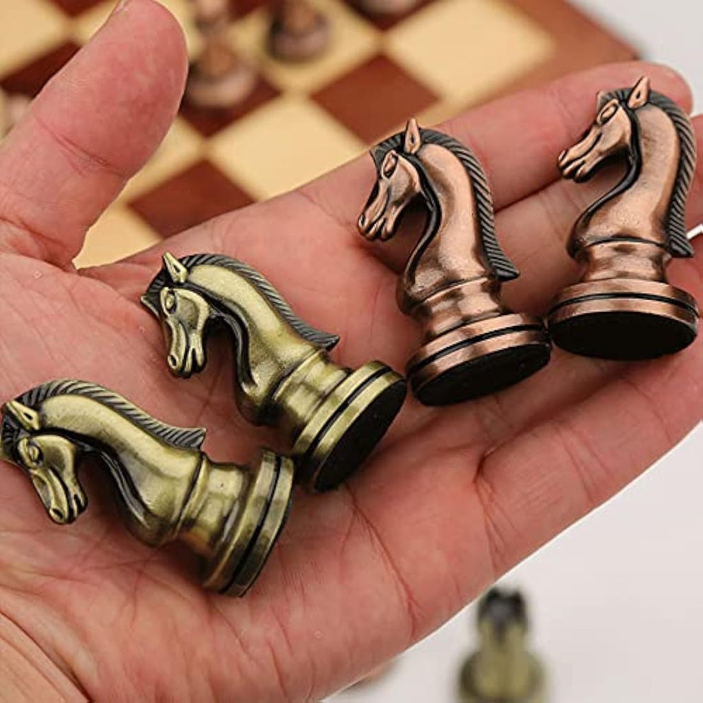 Jolof Store Luxury Metal Chess Set – Portable Folding Bronze Board Game