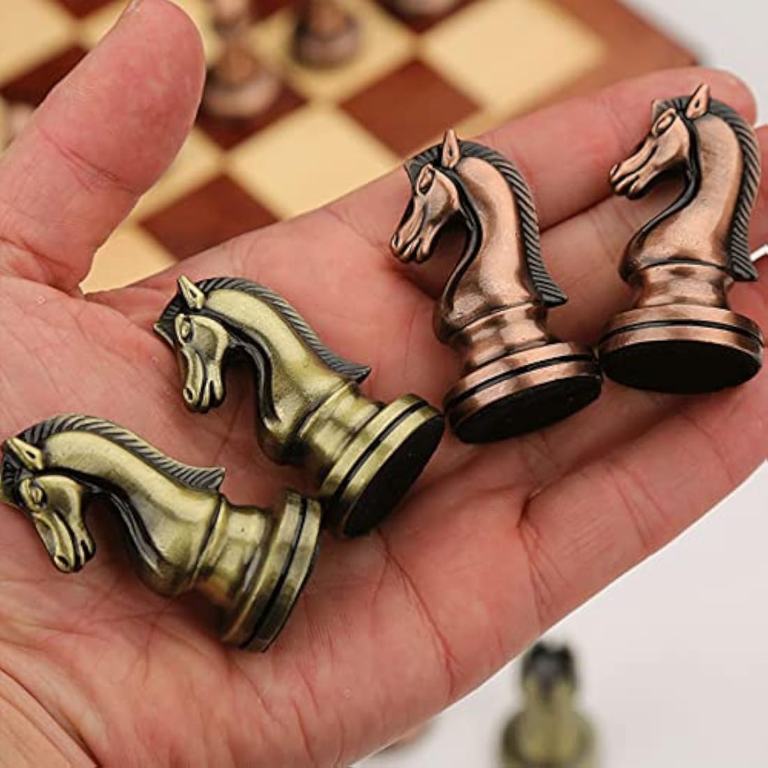 Jolof Store Luxury Metal Chess Set – Portable Folding Bronze Board Game