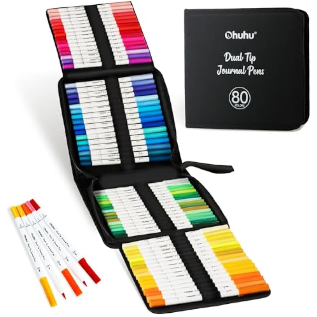 Ohuhu 80 Colours Dual Tip Brush & Fineliner Art Markers for Journaling