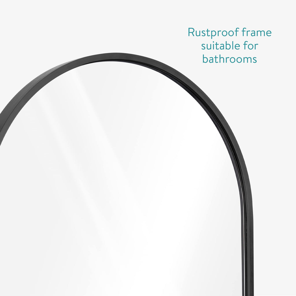 Navaris Oval Wall Mirror – Black Rustproof Aluminium Frame – 75x38cm