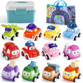 LULULIA 12-Piece Pull Back Toy Cars with Playmat and Storage Box