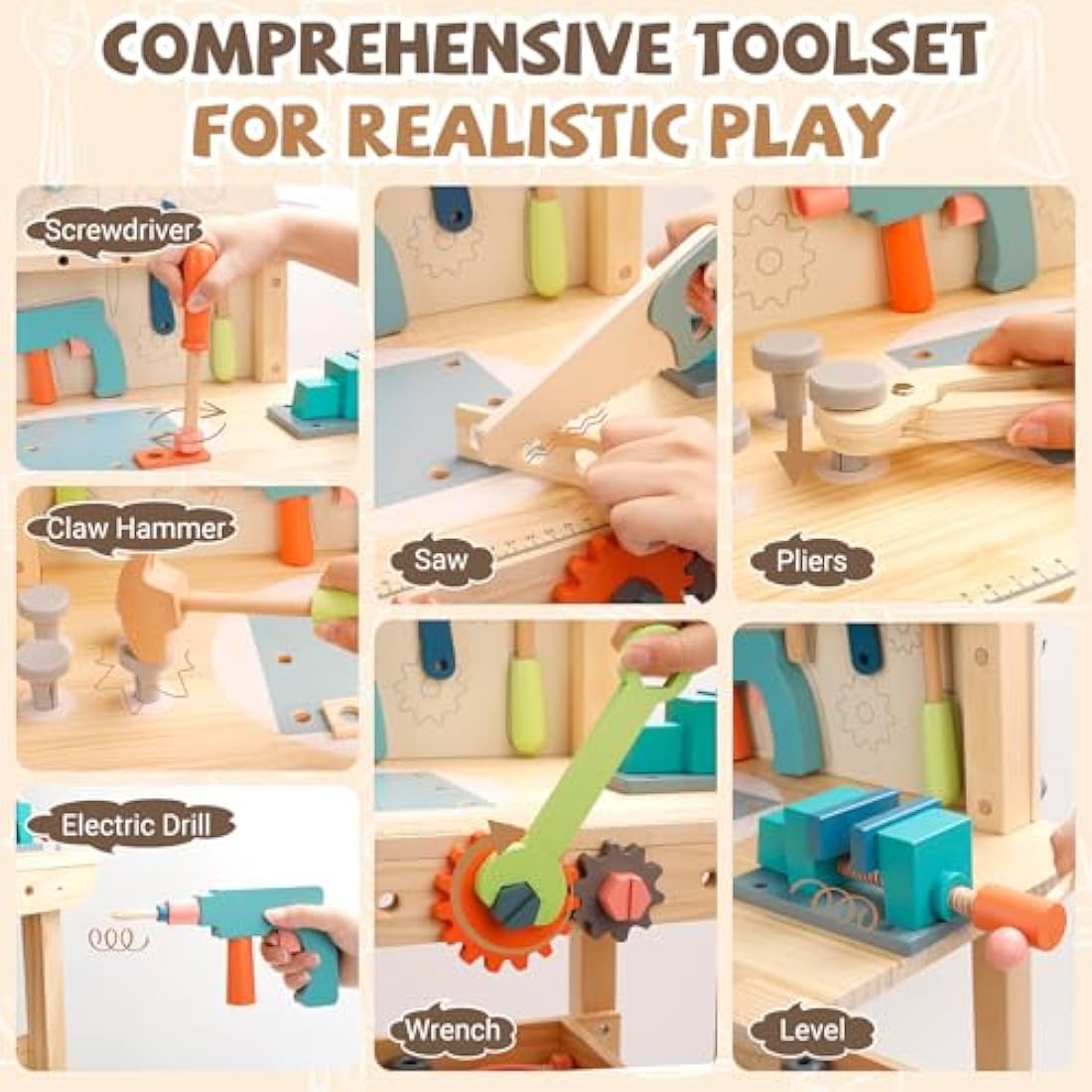 Wooden Kids Tool Bench – Educational Toy Workbench Set