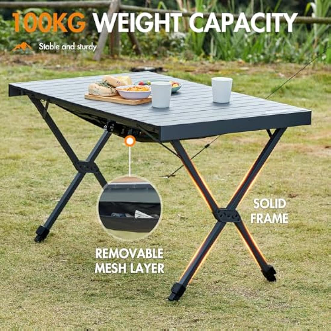 Portal Large Aluminum Camping Table – Height Adjustable Folding Picnic Desk