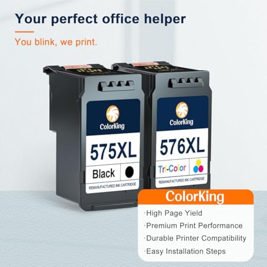 ColorKing PG-575XL CL-576XL Ink Cartridges for Canon PIXMA TS3550i | 2 Pack
