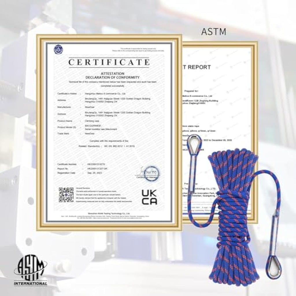 NewDoar 8mm Static Climbing Rope – 14KN Safety Cord with 2 Carabiners