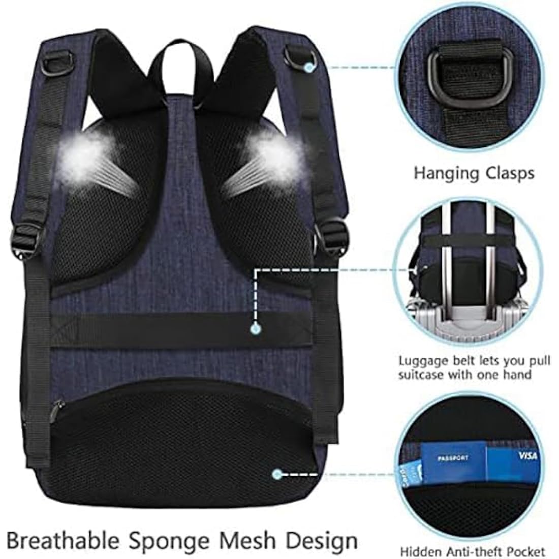 MATEIN 15.6" Travel Laptop Backpack | USB Charging & Anti-Theft - Navy