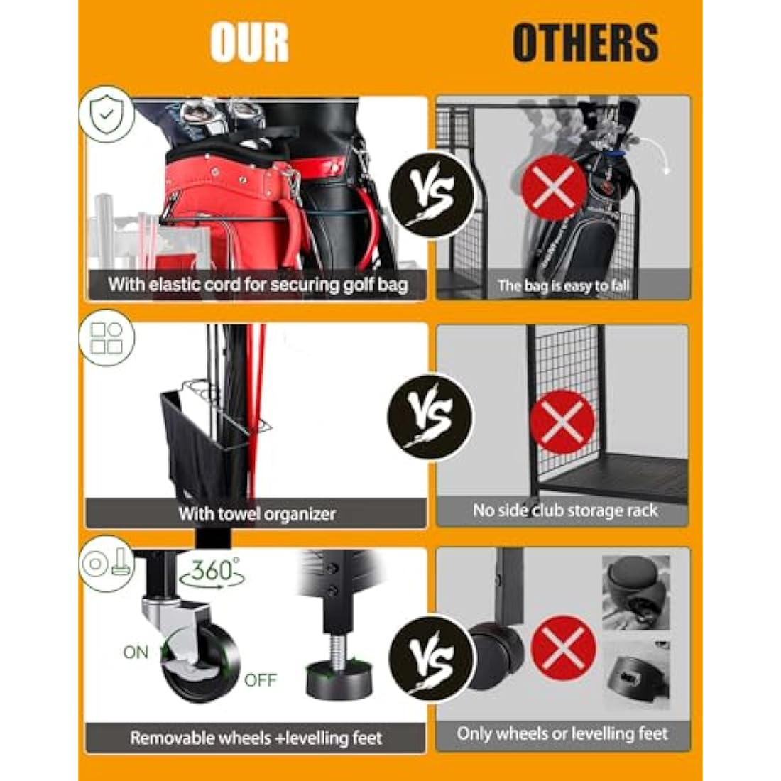 Jolof Store Extra-Large Golf Bag Storage Organizer – Rolling Steel Rack