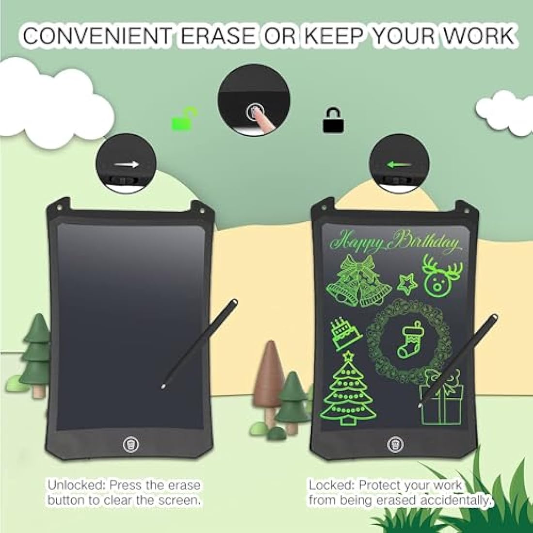 PINKCAT 3-Pack LCD Writing Tablet | 8.5-Inch Kids Doodle Drawing Board